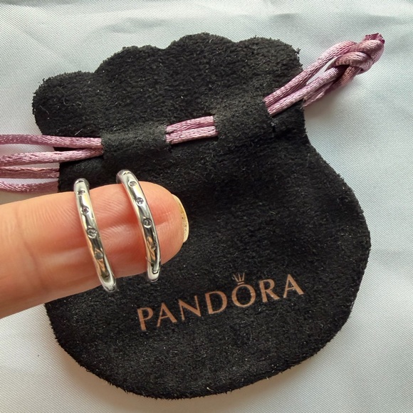 NEW! Pandora Droplets Simple Sparkling Hoop Earrings 296244CZ - Picture 2 of 3